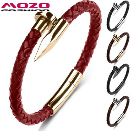 MOZO FASHION 2021 New Charm Men Bracelets Genuine Leather Rope High Quality Braided Bangles Style Wholesale Jewelry Gifts 604