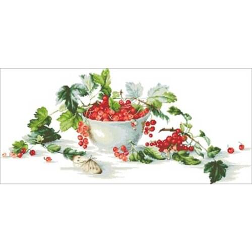A bowl of red cherries pattern Counted Cross Stitch 11CT 14CT 18CT DIY Chinese Cross Stitch Kits Embroidery Needlework Sets