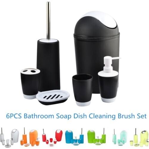 6PCS Bathroom Soap Dish Cleaning Brush Set European Style Bathroom Accessory Set Soap Dish Dispenser Tumbler Toilet Brush Holder