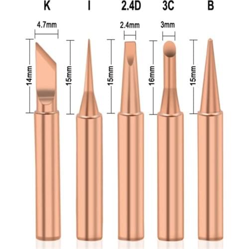 5Pcs I+B+K+2.4D+3C Soldering Iron Pure Copper 900M Soldering Iron Head Set Inside Hot Bare Copper Electric Soldering Iron Tip
