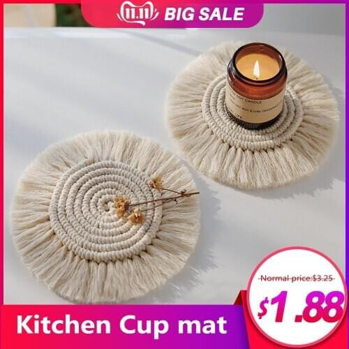 Cup mat Northern Europe Cup Pad Non-slip Insulation Mats Pure Handmade Cotton Braid Macrame Tablecloth Table Mat For Kitchen