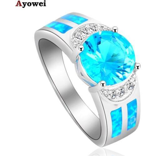 Attractive Style Rings for Lover Blue Fire Opal Silver Stamped Health Fashion Jewelry Ring USA Sz #6#7#9 OR757A
