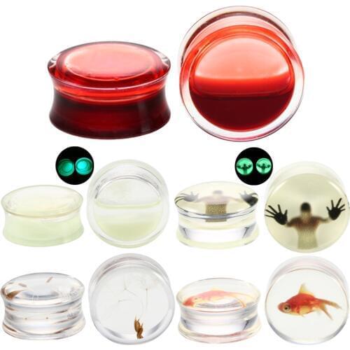 2pcs Plugs and Tunnels Red Liquid and Glow In Dark Acrylic Tunnel Flesh Expander Ear Plug Piercing Body Piercing Jewelry