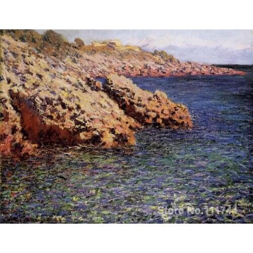 Handmade Oil Painting Rocks on the Mediterranean Coast by Claude Monet Reproduction decorative art High quality
