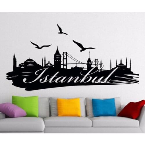 Removable wallpaper Turkey Famous Silhouette Scenery Word City Wall Stickers for room decor