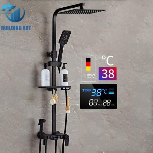 Black Thermostatic Digital Display Shower Faucet Bathroom Faucet Rain Bathtub Faucet Shower Mixer Crane Bidet Faucet