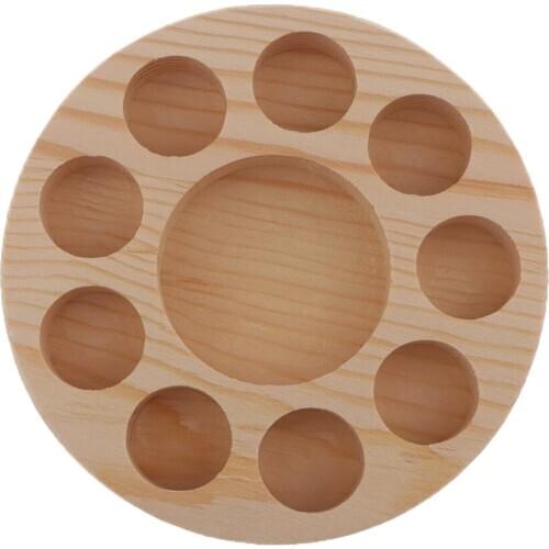 Pine Wooden Essential Oil Tray Box, 10-Hole Handmade Round Wood Display Rack Demonstration Station Organizer