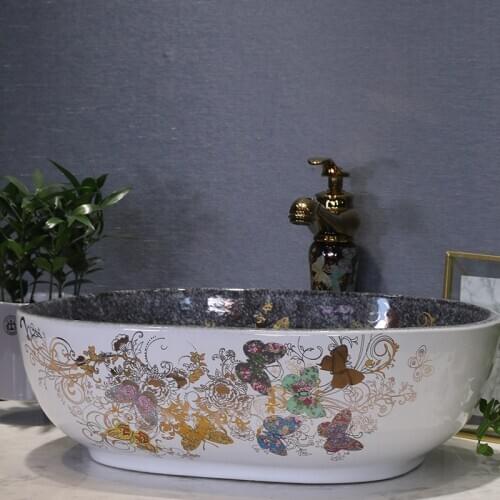 Modern Simplicity European style Colorful Golden Butterflies Art Shampoo Washbasin