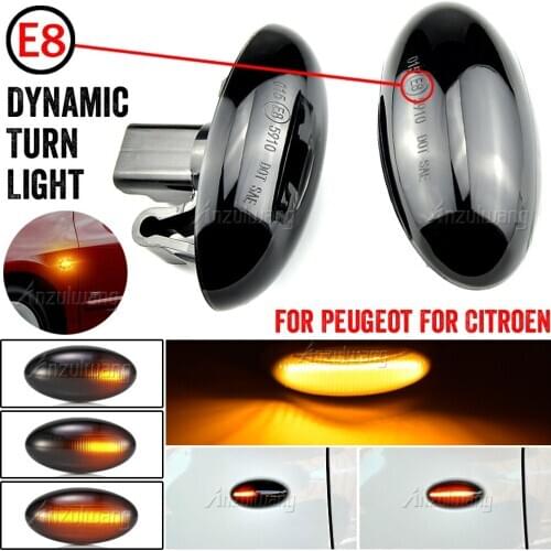 LED Dynamic Turn Signal Light Flowing Water Side Marker Indicator Light For Peugeot 307 206 207 407 107 607 Citroen C1 C2 C3 C5