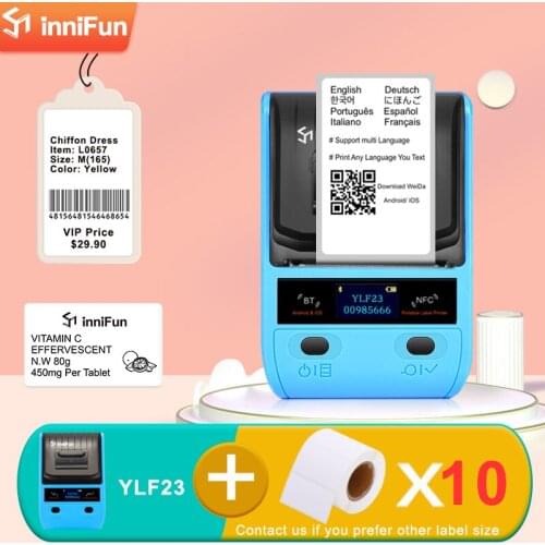 Innifun 58mm Thermal Printer and Ten Rolls Blank Label Barcode Sticker Label