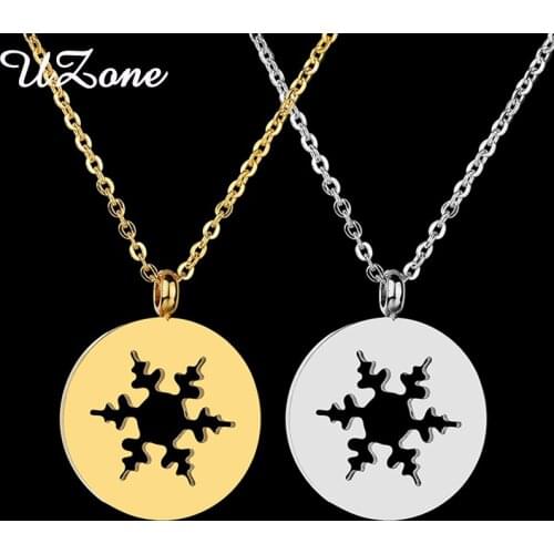 Uzone New Arrival Fashion Luxury Snowflake Pendants Stainless Steel Snow Flower Necklace Jewelry for Women Christmas Gift