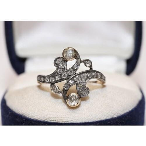 Victorian 14k Gold Natural Diamond And Rose Cut Diamond Decorated Pretty Ring