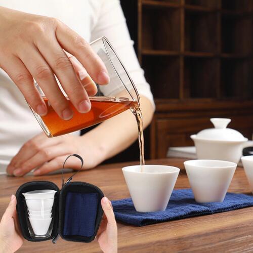High quality Portable tea set Include 3 tea cups 1 GaiWan 1 bag,Chinese Travel White porcelain Kung Fu Tea Cup Free shipping B32