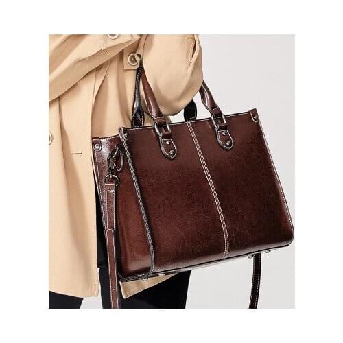 Women novelty elegant brown black green top handle bag for lady chic daily commuter one shoudler tote handbag