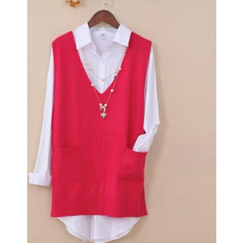 Female Long Tops Sweaters Vests Women Autumn Sweater Vest Outwear Knitted 6 Solid Colors Wine Red Black