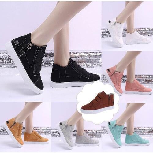 Women Fashion Sneakers Canvas Vulcanized Shoes Fall New Solid Color Flat Zipper Womens Casual Walking Shoes sapatos femininos