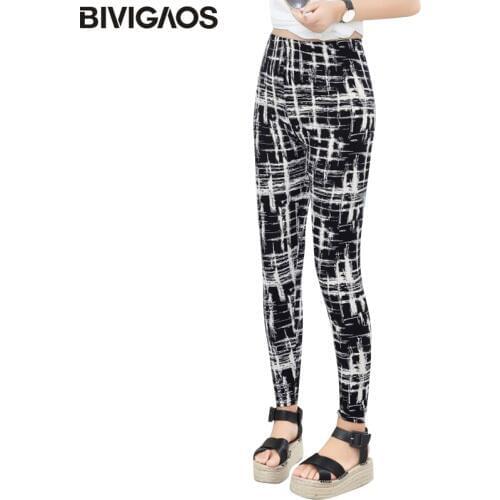 BIVIGAOS Women Colorful Graffiti Plaid Leggings Flowers Striped BRUSHED Soft Legging Slim Pencil Pants Elastic Sexy Leggings
