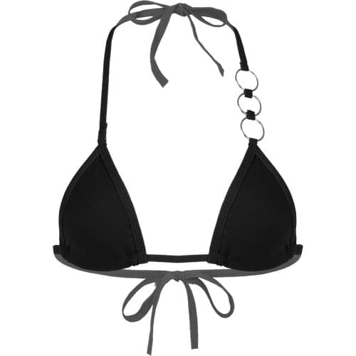 Women Bikini Swimwear Black Bikini Unlined Wireless Bra Tops Swimming Beachwear Halter Lace-up O Ring Brassiere Underwear