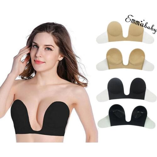 Women Front Lace up Silicone Push Up Bra Sexy Adhesive Stick On Gel Invisible Bras Strapless Backless Bra