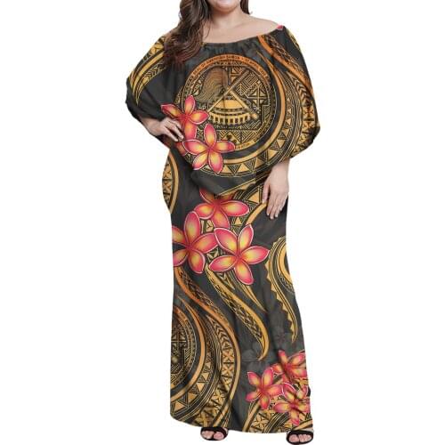 Hycool Plus Size American Samoan Women Dress Hibiscus Print Elegant Women Ladies Party Dress New Arrival Long Bodycon Maxi Dress