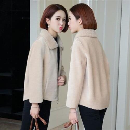 2021 Women Winter Genuine Fur Zipper Coat Lady Slim Casual Solid Lambs Wool Outwear Female Thick Warm Sheep Shearing Jacket K302