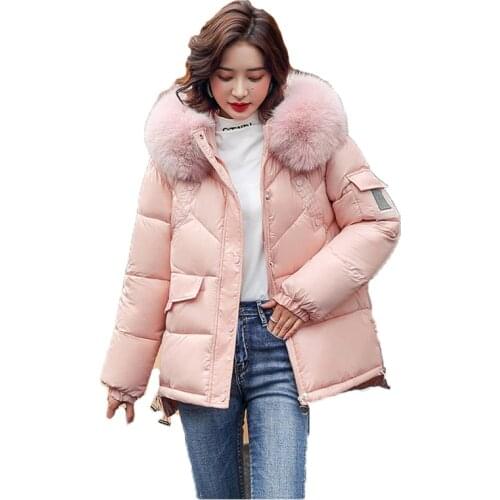 Winter Glossy Down Cotton Coat Women White Pink Gray Tops 2021 New Plus Size Loose Hooded Fashion Thick Warm Parkas Jacket N1088