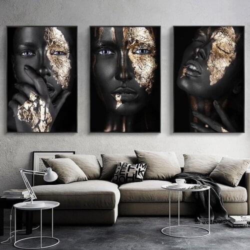 Gold and Black Woman Canvas Painting African Women Posters and Prints Cuadro Modern Wall Art Pictures for Living Room Decoration
