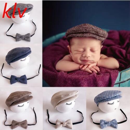 New 1Set Crochet Baby Toddler Hat And Tie Handmade Newborn Photography Props Baby Cap Beanie Infant Bow Tie Set