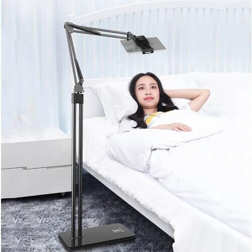 140cm Long Arm Double Pole Foldable Tablet Phone Floor Stand Holder for iPhone IPAD 5-12.9 Inch Phone Tablet Lounger Bed Mount