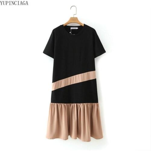 2021 Summer Oversize 5XL Women Plus Size Dress Sweet Contrast Color Stitching Female Casual Short Sleeve Dresses 2114343