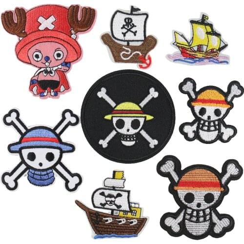 5PCS Choba Monkey D Luffy One Piece Badges Pirate Ship Embroidery Pathces Iron on Patches for Cloth DIY Anime Lovers Applique