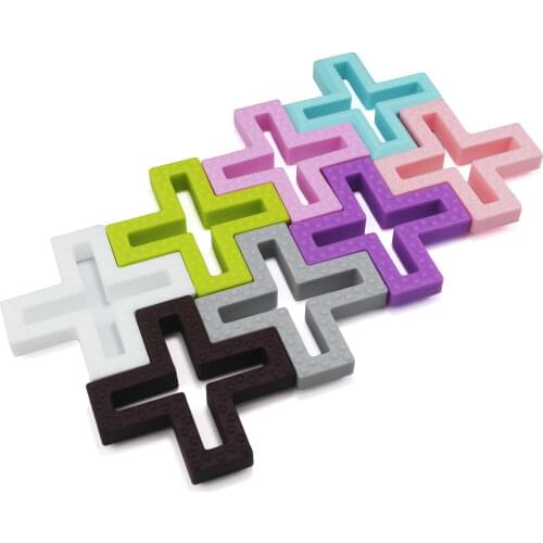 Sutoyuen Silicone Baby Teether Food Grade Cross Teething Toys Handmade DIY Pendant Baby Nursing Teether Necklace Beads 5 pcs