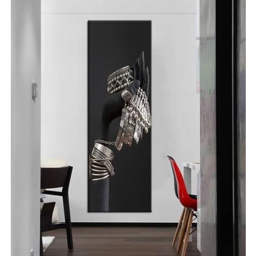African Woman Holding Silver Jewelry Canvas Art Paintings On the Wall Art Posters And Prints Black Woman Art Pictures Home Decor