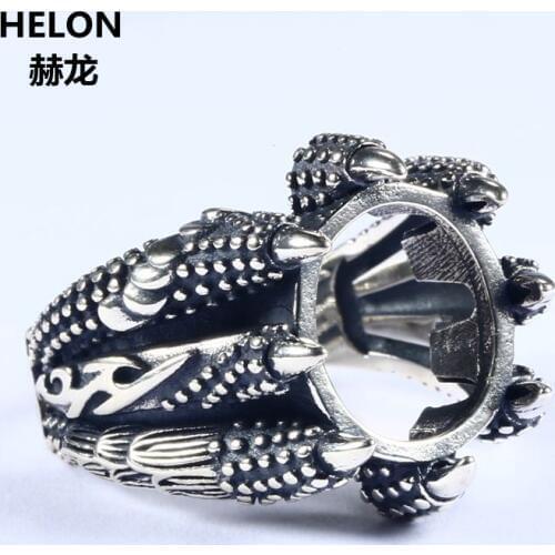 Art Nouveau Claws 925 Sterling Silver Men Ring 12x14mm Oval Cabochon Semi Mount Engagement Wedding Ring Adjustable Open