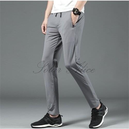Free shipping 2020 mens summer new straight casual pants mid-waist ice silk mesh air-conditioning quick-drying feet