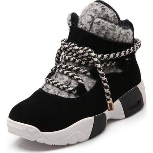 Women Snow Boots Winter Shoes Warm Plush Hidden Heel Ankle Boots Fur Woman Shoes Genuine Leather Ladies Black Winter Boot