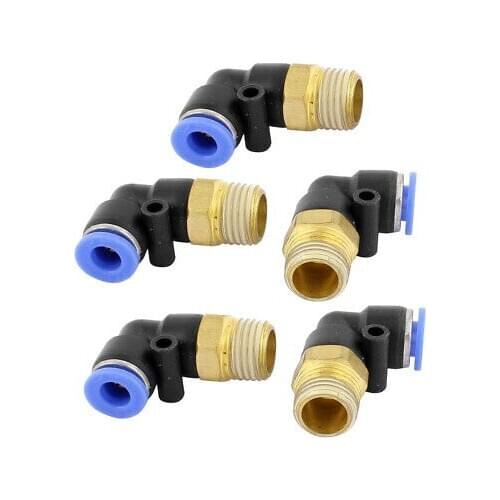 1/4BSP Male Thread L Shape Push In One Touch Connector Quick Fitting 5pcs