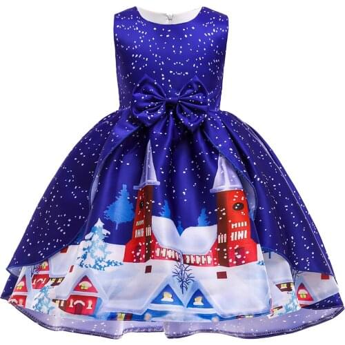 Fashion Christmas Winter Dress Blue Girls Dress Causal Sleeveless Children Clothes Kids Dresses For Girls For 3-10 Years Old