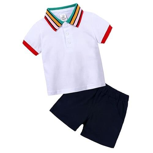2021 Toddler Baby Boy Gentleman Rainbow Polo T-Shirt Tops+Solid Shorts Clothes Outfit Kids Sets Boys Summer Clothes 2Pcs Suits