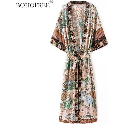 100% Cotton Peacock Print Kimono Robes Normal Sleeve Loose Plus Size Women Capes Boho Shrug Cover Ups Outerwear Bohemian Dress