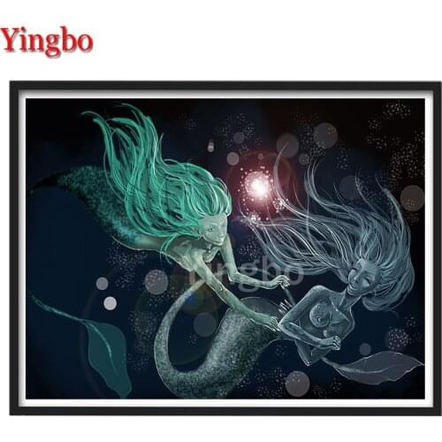 Full Square Round Drill 5d Cartoon Mermaid Diamond Embroidery DIY Diamond Painting Cross Stitch Kit Mosaic Kids Room Decor