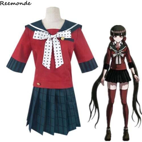 Danganronpa V3 Killing Harmony Cosplay Costume Anime Wigs Dangan Ronpa Maki Harukawa School Uniform Top Skirt Womens Clothing