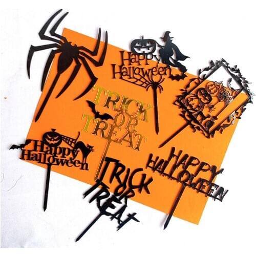 Creative Cake Decoration Acrylic Happy Halloween Cake Toppers Spider Pumpkin Witch Scray Cupcake Toppers Halloween Party Decor