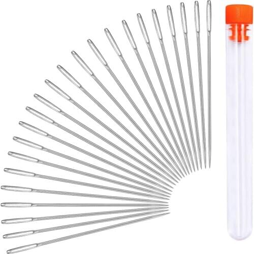 KAOBUY 23 PCS 1.97in Large Eye Sewing Needles Leather Crafts Sewing Needle Stainless Steel Knitting Needles + Plastic Bottle