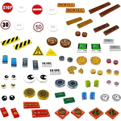 [MOC Hub] Printed Tile ToyCompatible Brick Accessories Building Blocks City PC Phone Clock Pizza Parts Bricks Children Kids