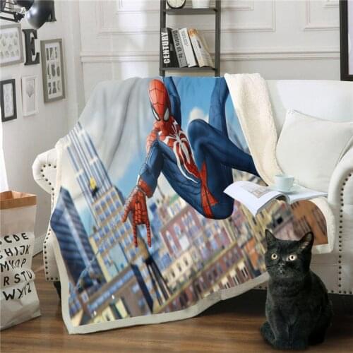 Cartoon Spiderman Plush Blanket Kids Boys Bedroom Decoration Throw Quilt on Sofa Bed Car Nap Air Conditioning Cover Home Textile