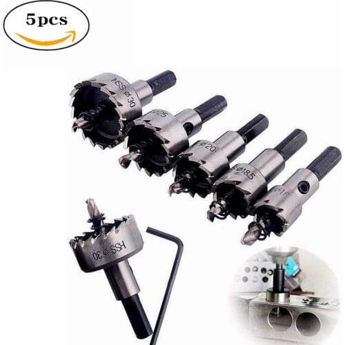5PCS carbide tip HSS drill bit hole saw set stainless steel metal alloy 16 / 18.5 / 20/25 / 30mm