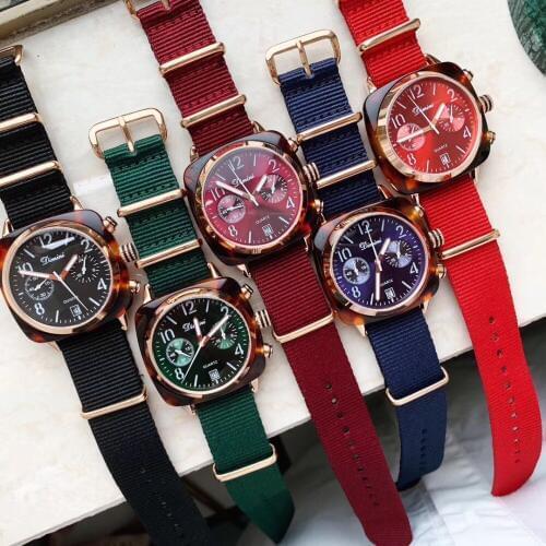 Fashion Candy Colors Canvas Watches for Women Elegant British Wind Neutral Resin Wristwatch Vintage Square Unisex Watch Calendar