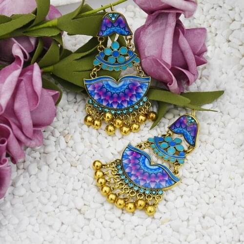 New Gypsy Ethnic Indian Colorful Flower Jhumka Bells Beads Drop Tassel Earrings for Women Bohemian Party Jewelry Gift