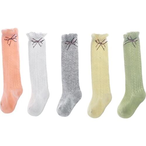 Baby Infant Girls Solid Knee High Socks Toddler Children Newborn Girl Breathable Mesh Soft Ruffle Cute Bow Knot Socks 0-3Y